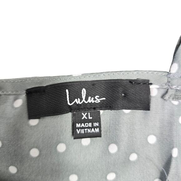 ⭐️Lulu's Gray Silver Polka Dot Spot in My Heart Satin Cowl Neck Mini Dress Sz XL - Picture 6 of 10